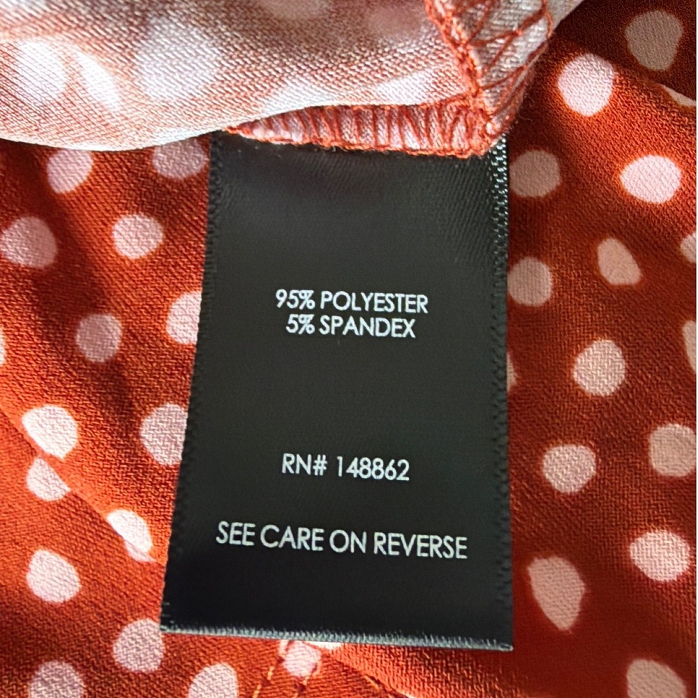 Torrid Rust Red Polka Dot Faux Wrap Midi Dress Puff Sleeve Ruffle Hem Size 2 - Picture 5 of 8